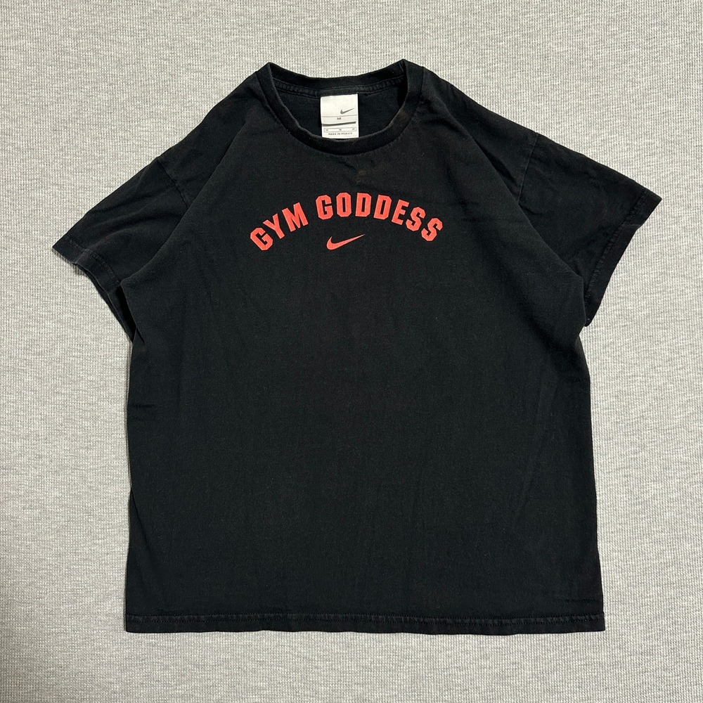 Y2K Nike Gym Goddess Arch Graphic‎ T-Shirt Faded Black Womens Medium